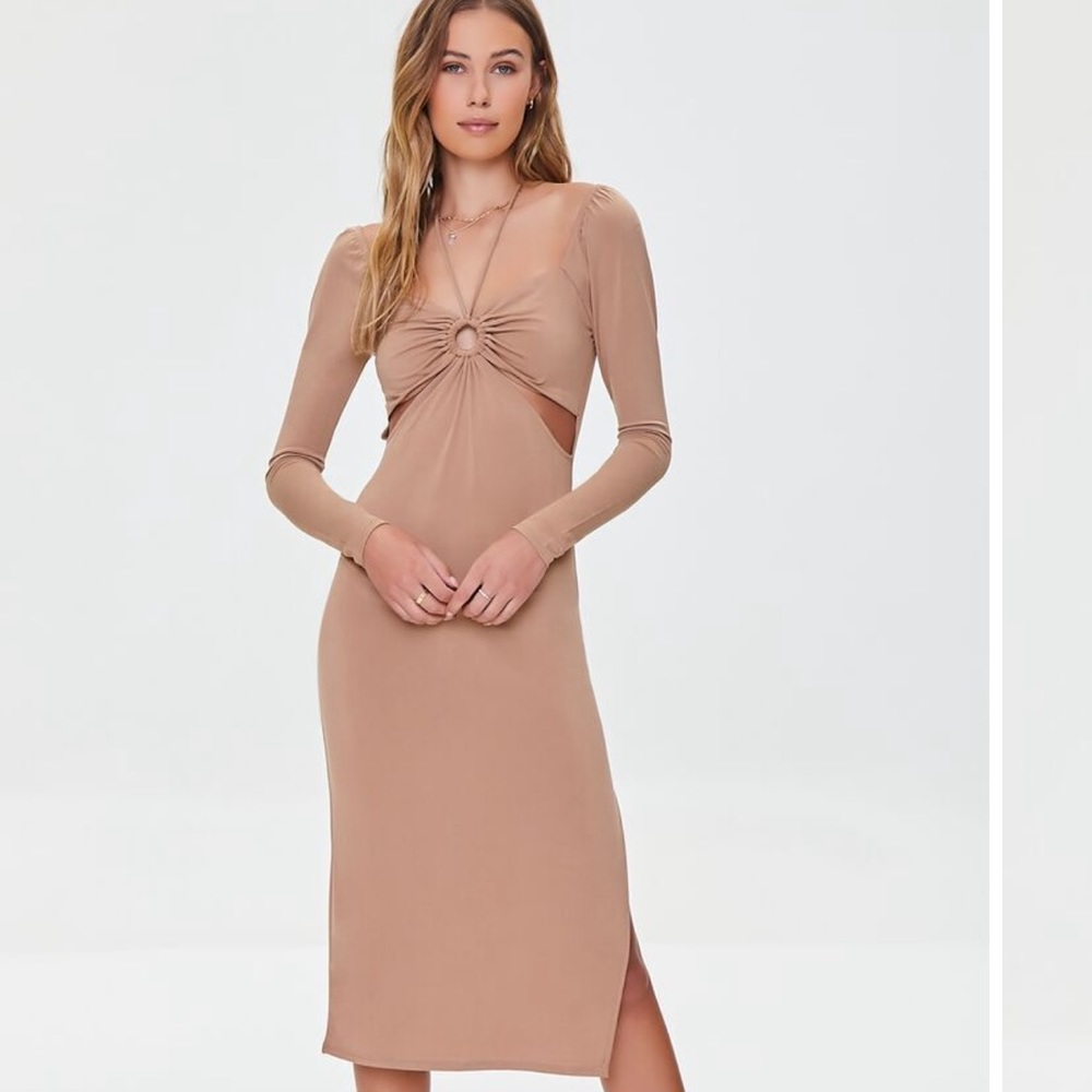 Brand new forever 21 beige midi dress with cut outs